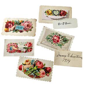 1910s Antique Greeting & Calling Cards 5pc Die cut ephemera crafts historical